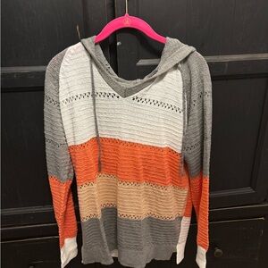 Striped Gray and Orange Women's Sweater with hood